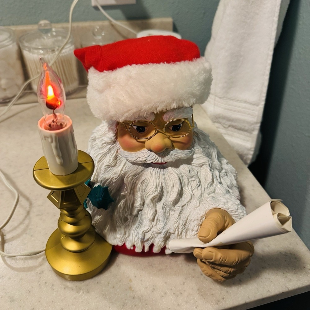 Vintage Santa With Original Naughty & Nice List And Flickering Red Bulb Rm 1996